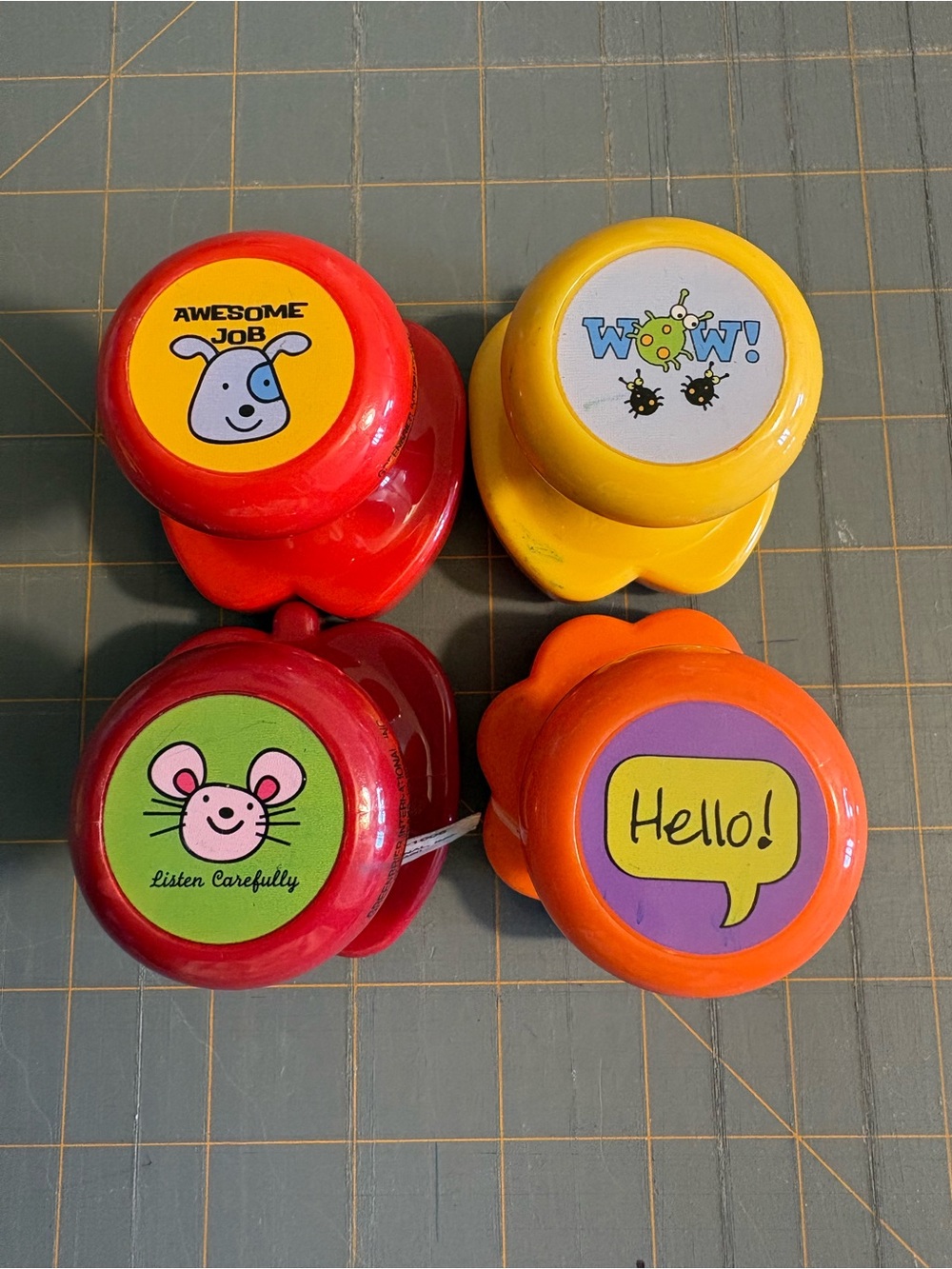 Rubber stamp with handle.